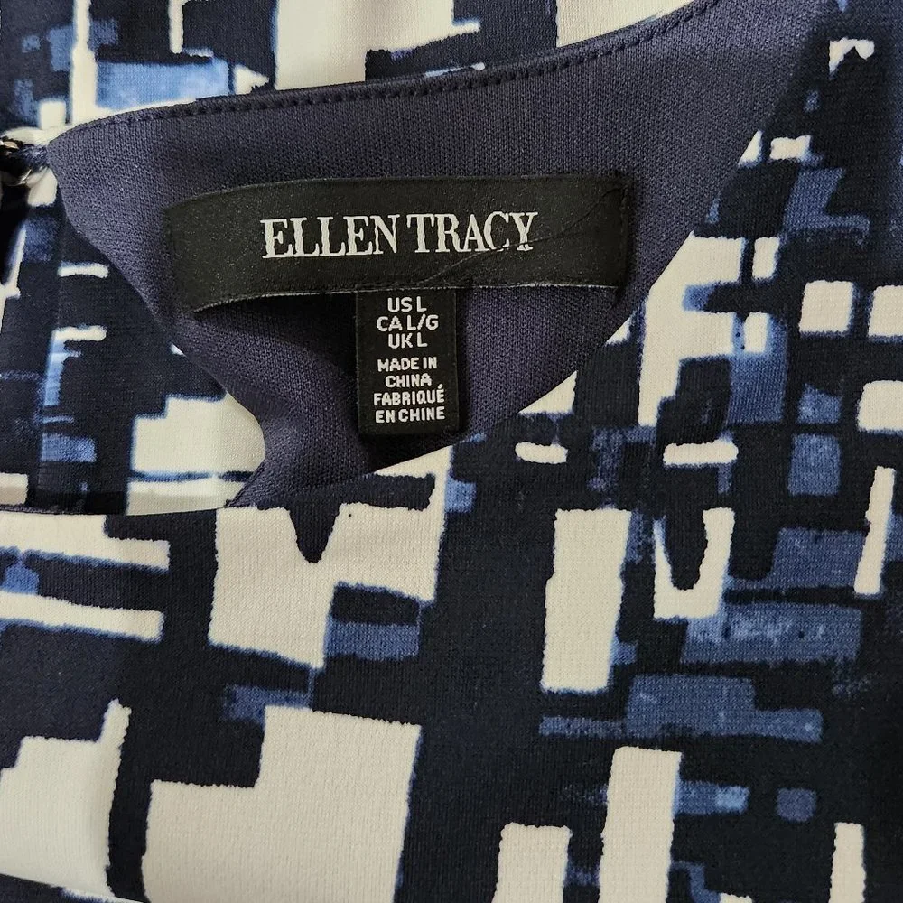 Ellen Tracy Blue Printed Midi Length Dress Size L - Picture 5 of 6